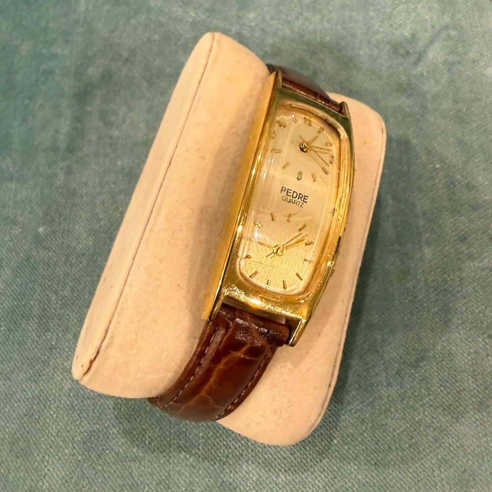 Pedre Women’s Gold-Tone Dual Time Quartz Watch – Brown Leather Band